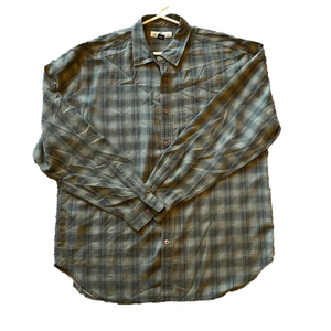 Tommy Bahama Mens Large Olive Green Plaid Long Sleeve Silk Shirt
